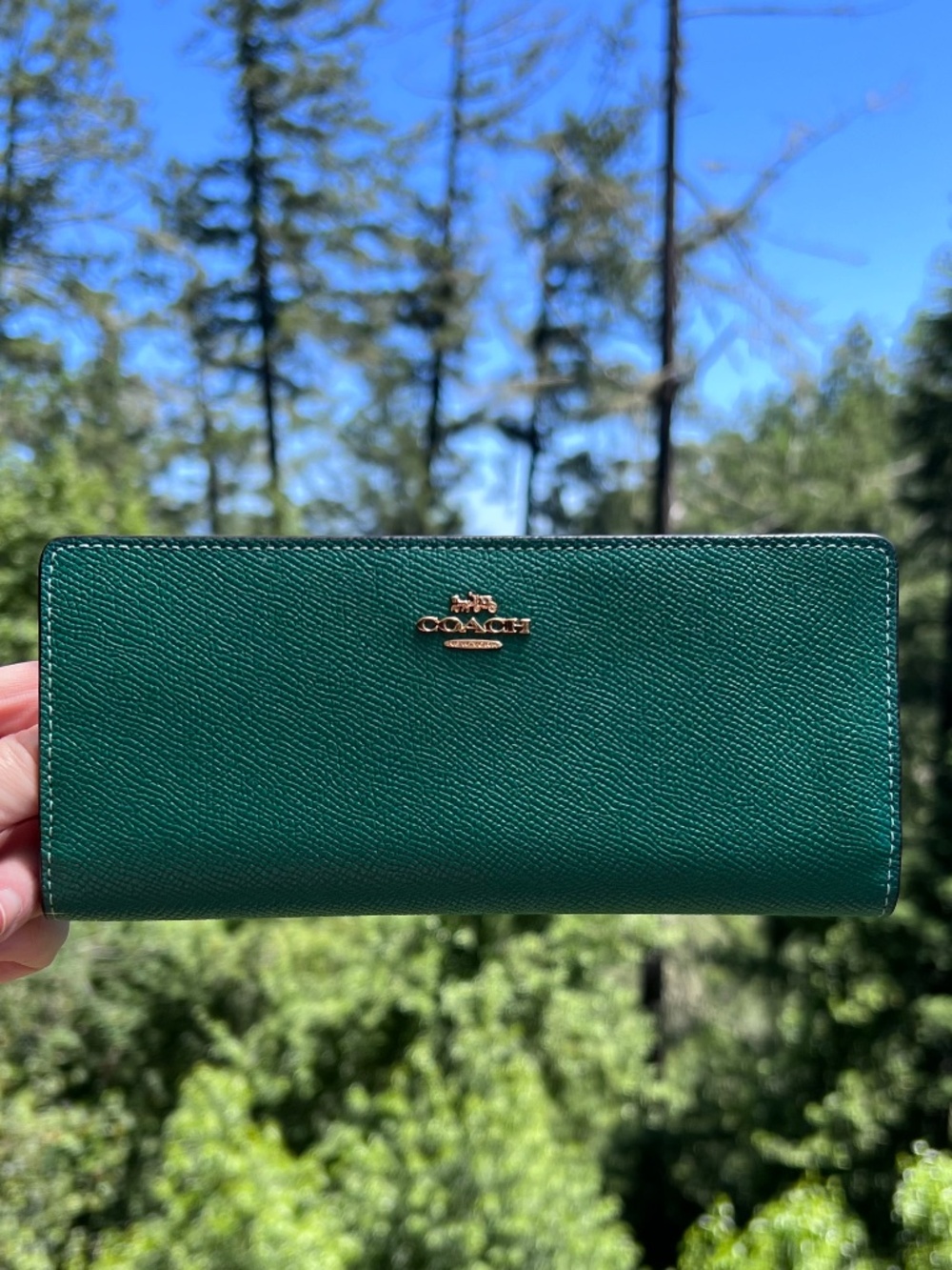 COACH Green Crossgrain Bifold Leather Wallet with Gold Hardware AUTHENTIC